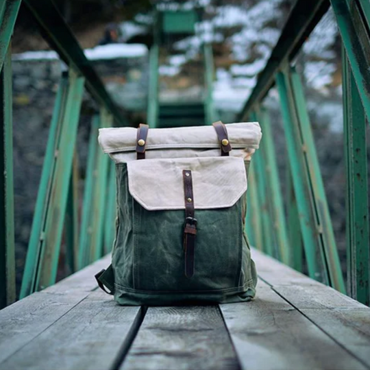VELIN – Canvas Rolltop Rucksack Damen mit Lederdetails