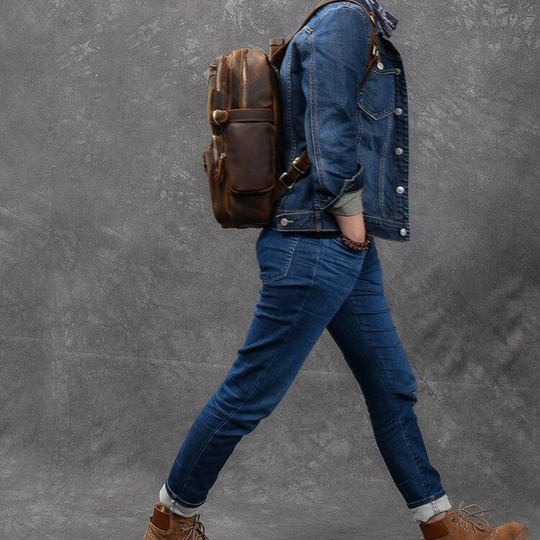 BASEL - Brauner Lederrucksack