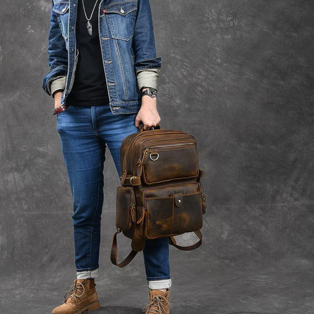 BASEL - Brauner Lederrucksack