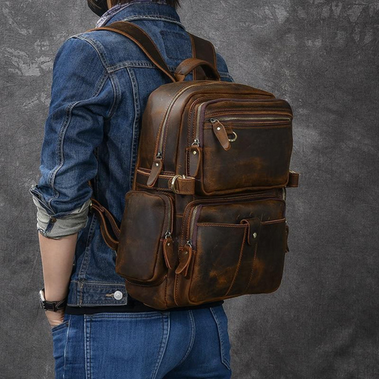 BASEL - Brauner Lederrucksack