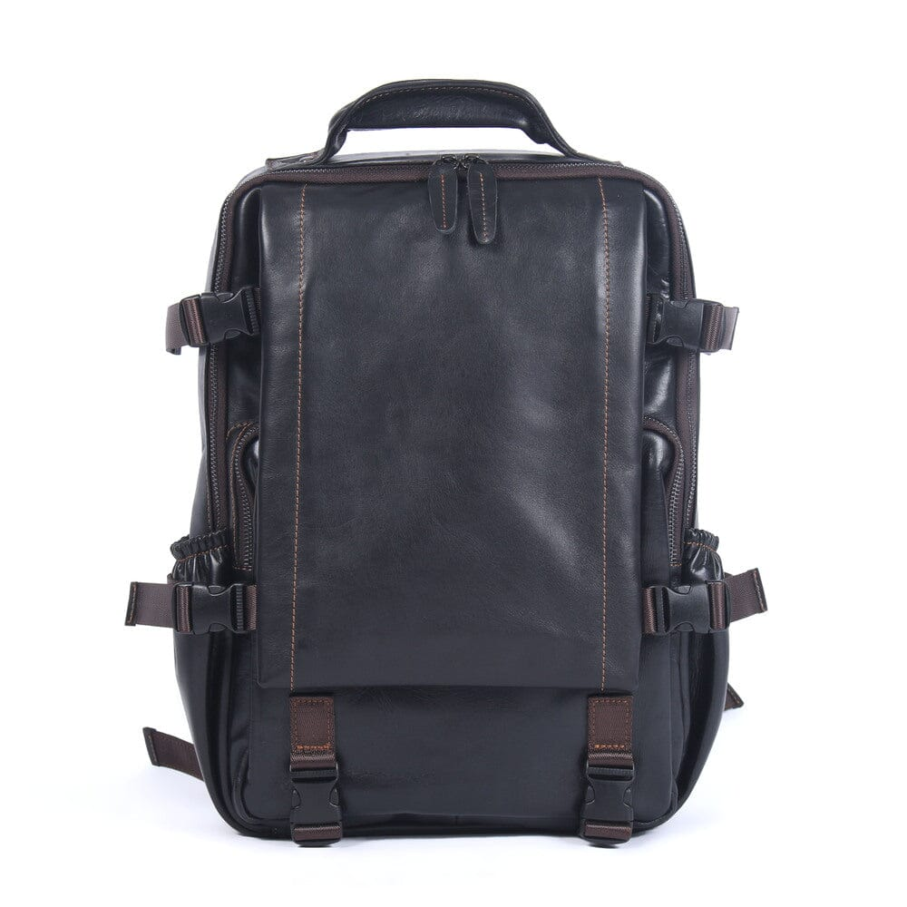 Herren Schwarzer Leder Rucksack | Maximilian