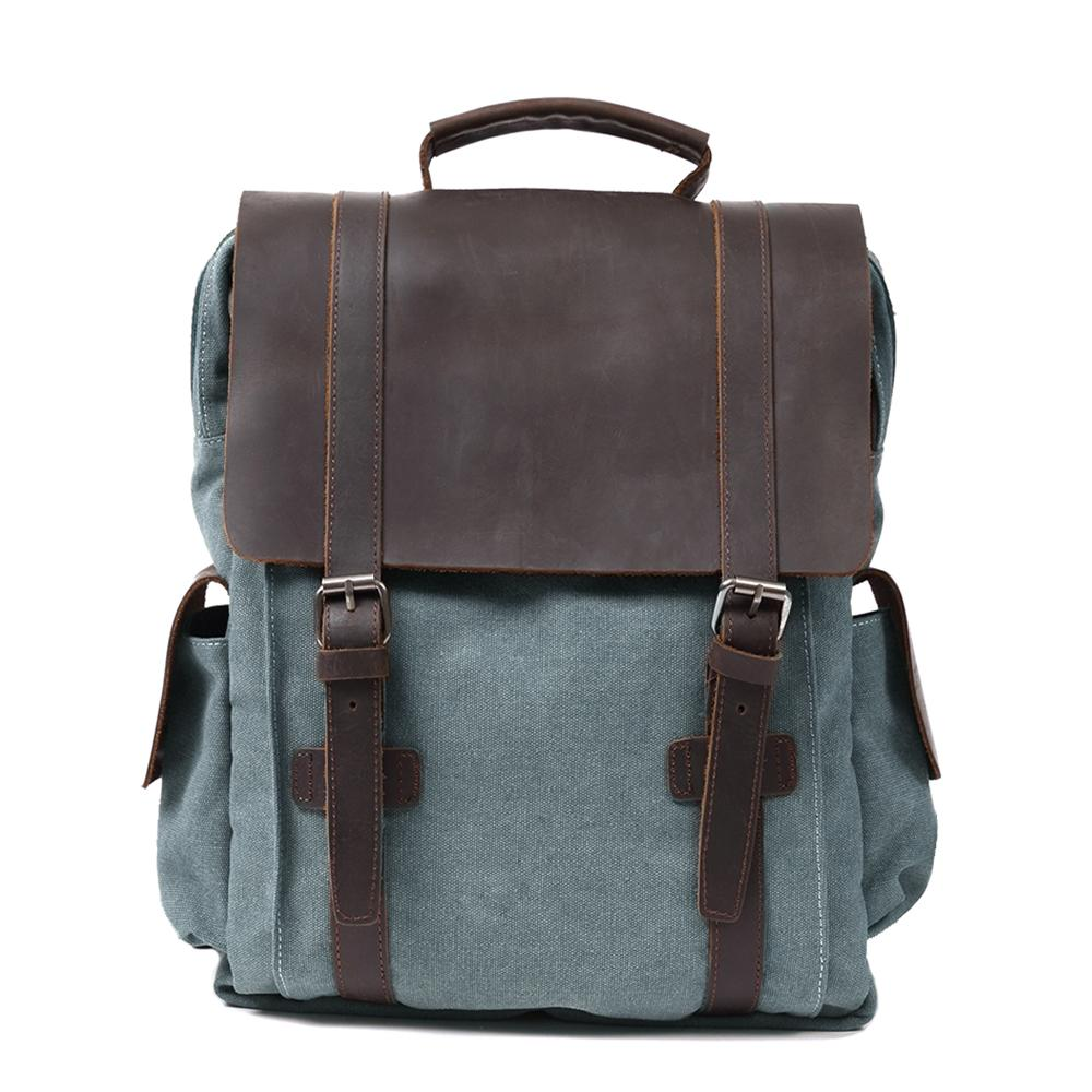 LENZIG – Canvas Rucksack Herren mit Lederklappe & Laptopfach