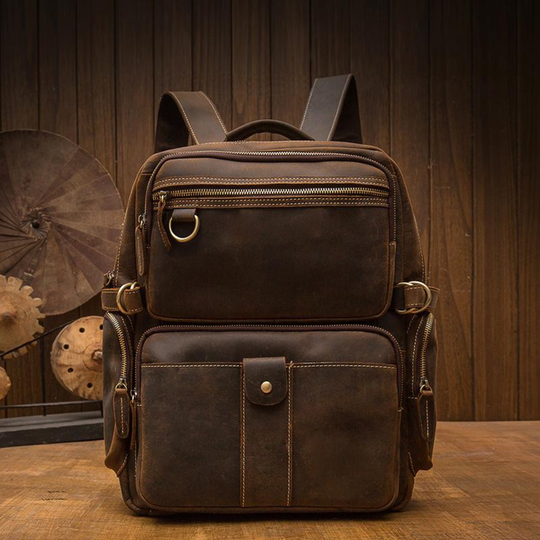 BASEL - Brauner Lederrucksack