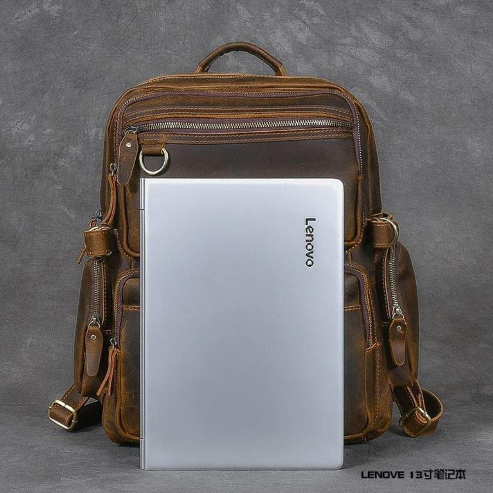 BASEL - Brauner Lederrucksack