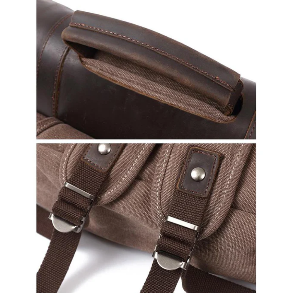 LENZIG – Canvas Rucksack Herren mit Lederklappe & Laptopfach