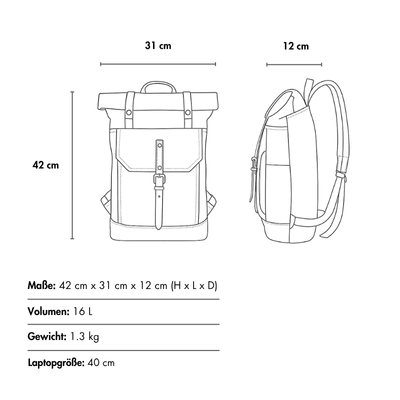 VELIN – Canvas Rolltop Rucksack Damen mit Lederdetails