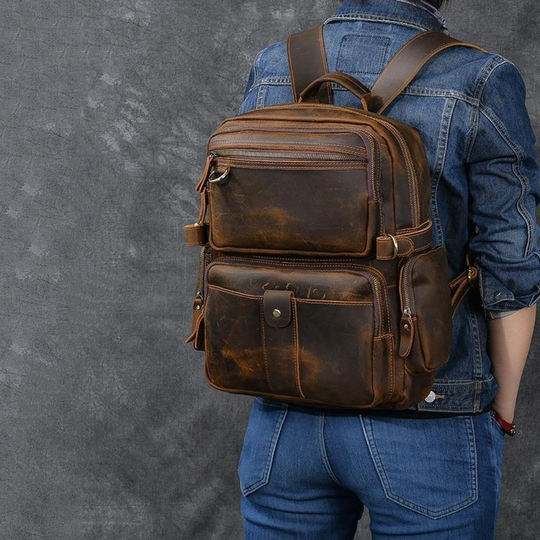 BASEL - Brauner Lederrucksack