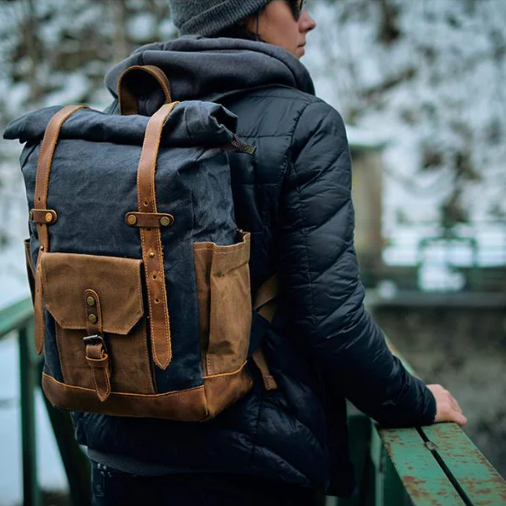 ROVIK – Waxed Canvas Rolltop Rucksack mit Leder (Unisex)