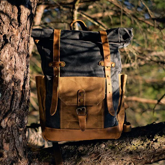 ROVIK – Waxed Canvas Rolltop Rucksack mit Leder (Unisex)