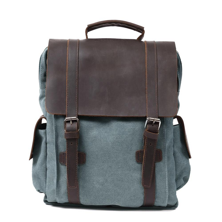 LENZIG – Canvas Rucksack Herren mit Lederklappe & Laptopfach