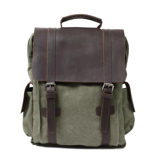 LENZIG – Canvas Rucksack Herren mit Lederklappe & Laptopfach
