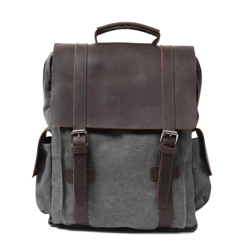 LENZIG – Canvas Rucksack Herren mit Lederklappe & Laptopfach