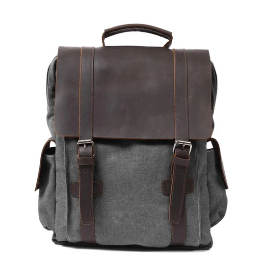 LENZIG – Canvas Rucksack Herren mit Lederklappe & Laptopfach