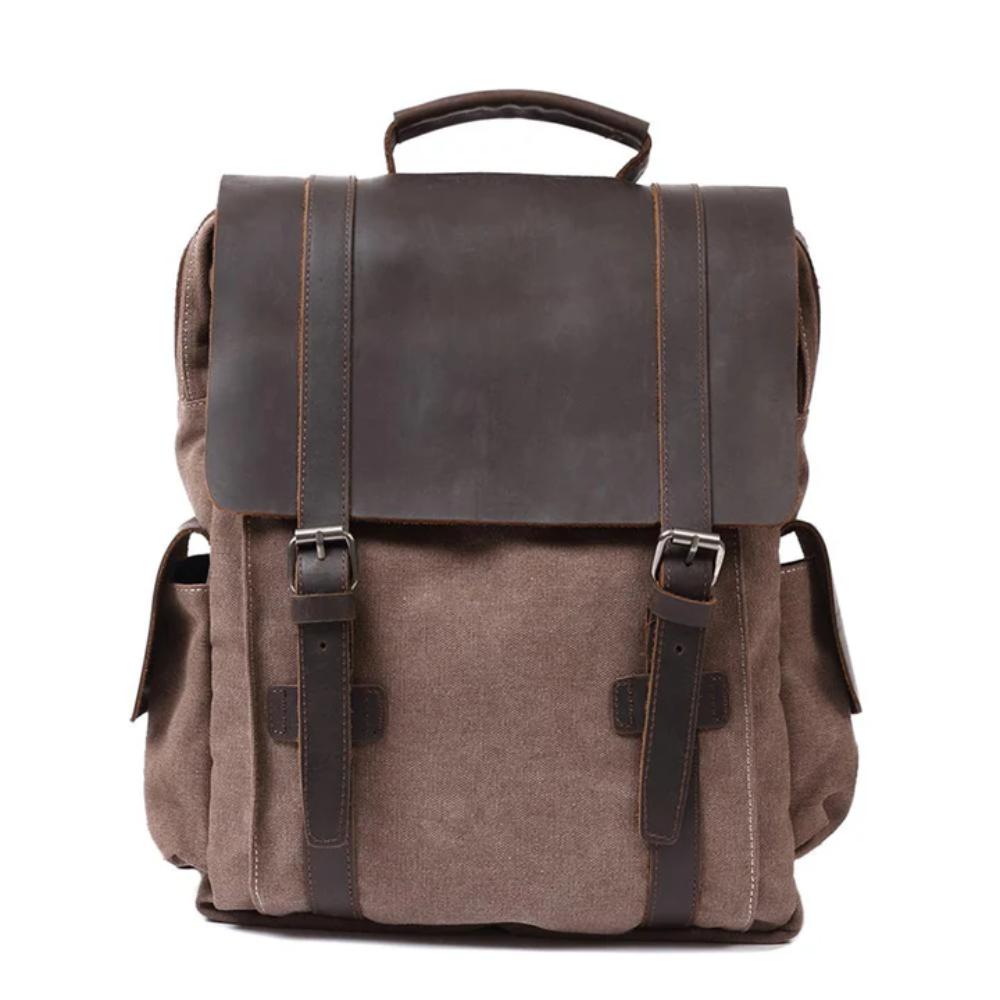 LENZIG – Canvas Rucksack Herren mit Lederklappe & Laptopfach