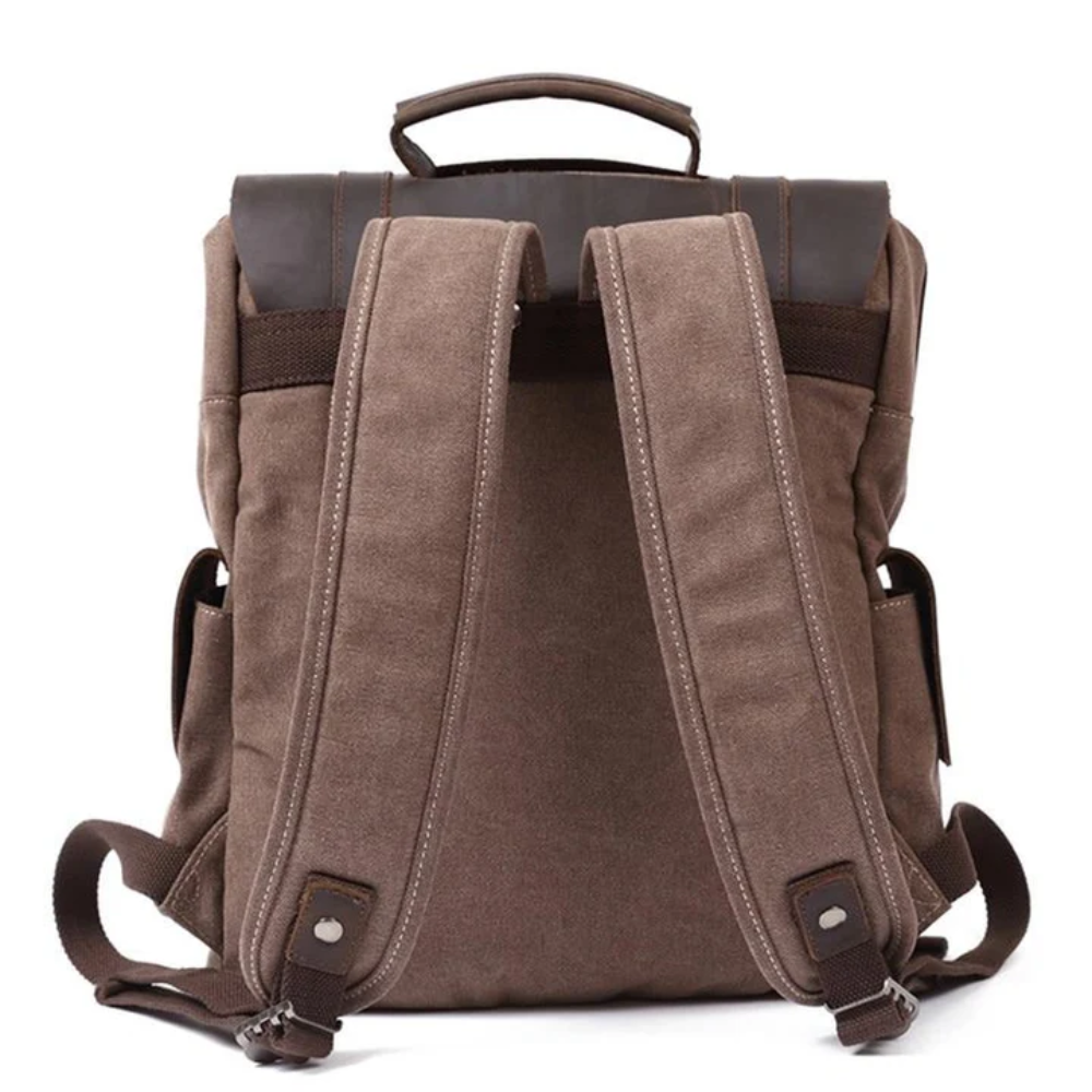 LENZIG – Canvas Rucksack Herren mit Lederklappe & Laptopfach