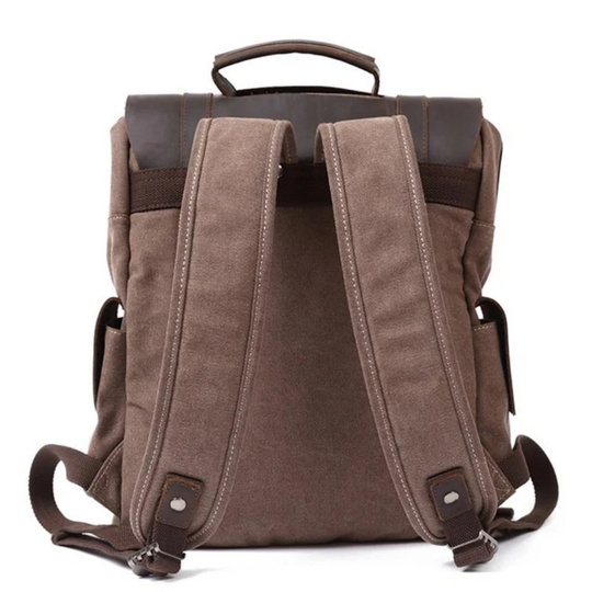 LENZIG – Canvas Rucksack Herren mit Lederklappe & Laptopfach