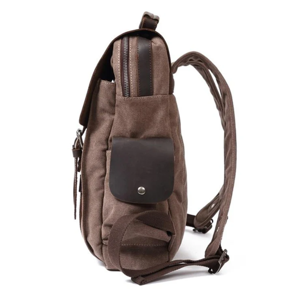 LENZIG – Canvas Rucksack Herren mit Lederklappe & Laptopfach