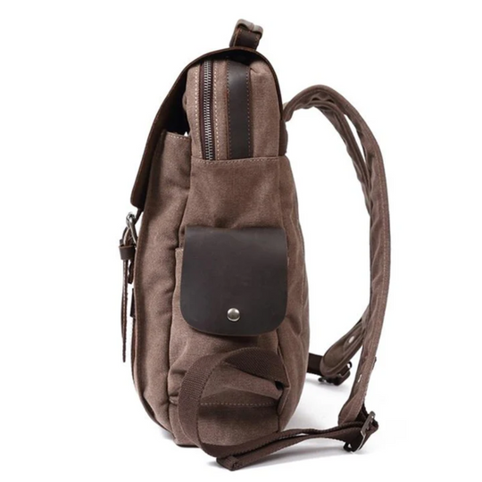 LENZIG – Canvas Rucksack Herren mit Lederklappe & Laptopfach