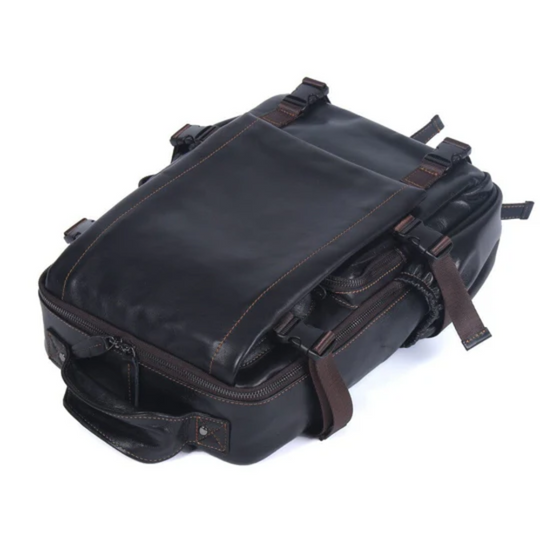 Herren Schwarzer Leder Rucksack | Maximilian