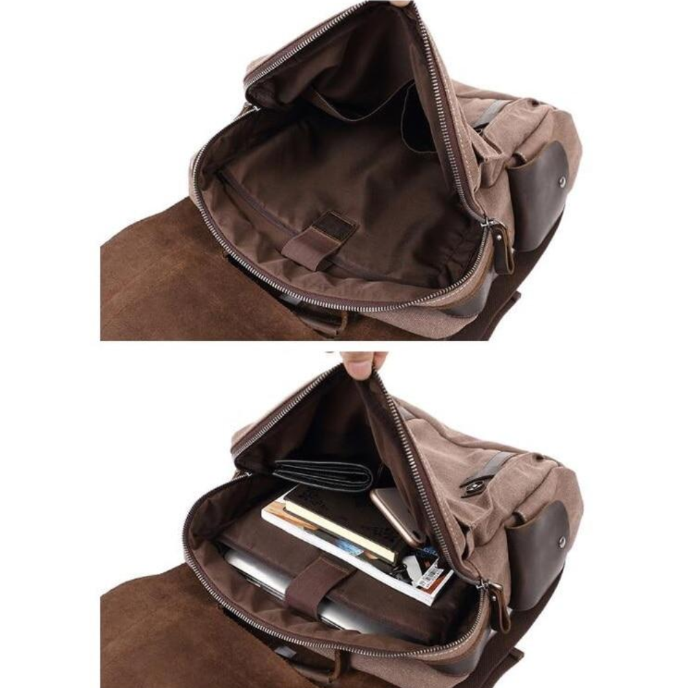 LENZIG – Canvas Rucksack Herren mit Lederklappe & Laptopfach
