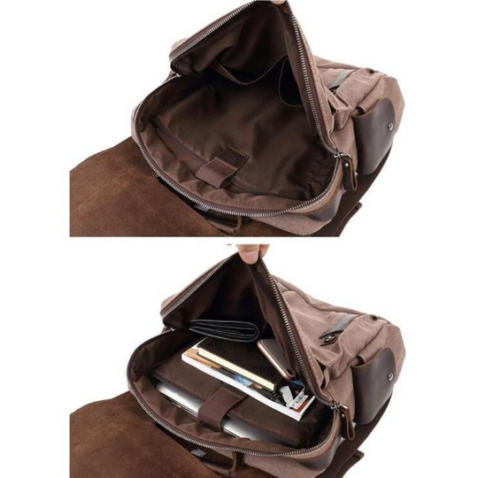 LENZIG – Canvas Rucksack Herren mit Lederklappe & Laptopfach