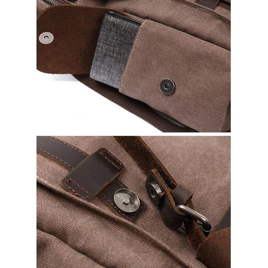 LENZIG – Canvas Rucksack Herren mit Lederklappe & Laptopfach