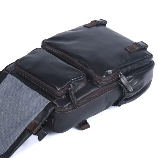 Herren Schwarzer Leder Rucksack | Maximilian