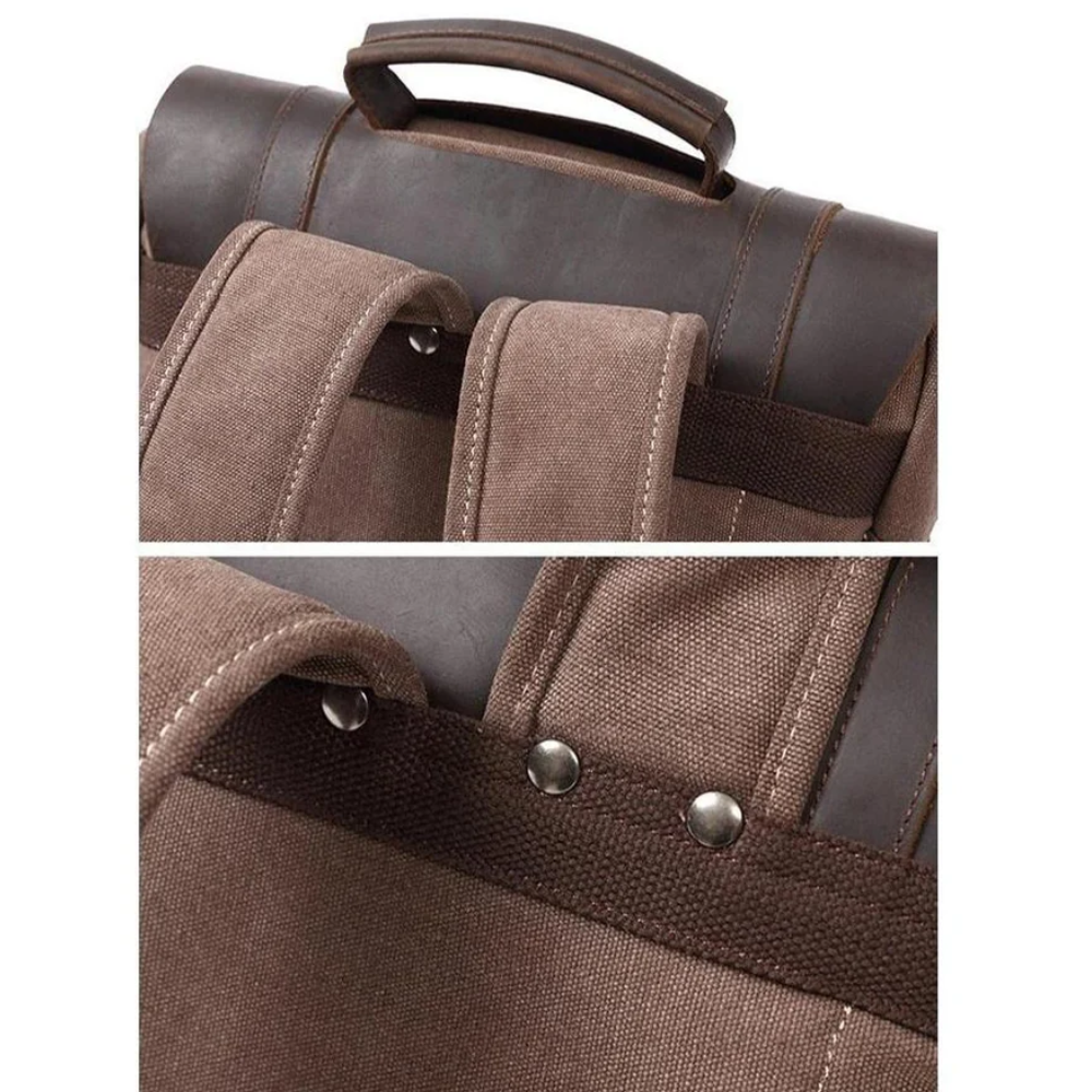 LENZIG – Canvas Rucksack Herren mit Lederklappe & Laptopfach
