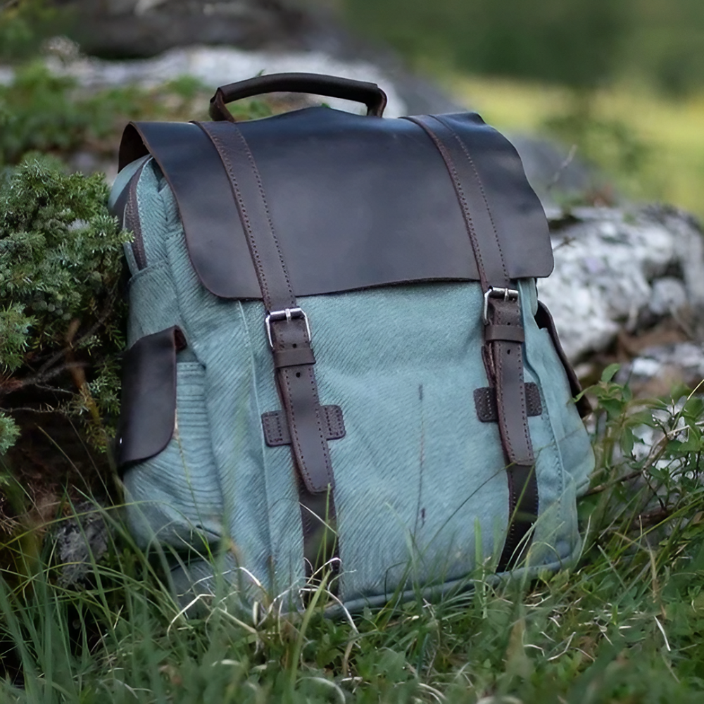LENZIG – Canvas Rucksack Herren mit Lederklappe & Laptopfach