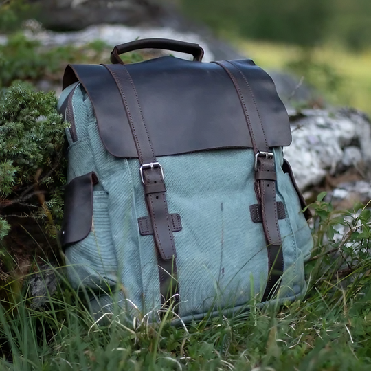 LENZIG – Canvas Rucksack Herren mit Lederklappe & Laptopfach