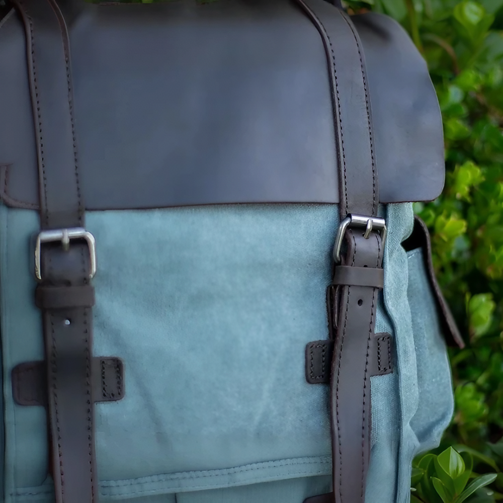LENZIG – Canvas Rucksack Herren mit Lederklappe & Laptopfach